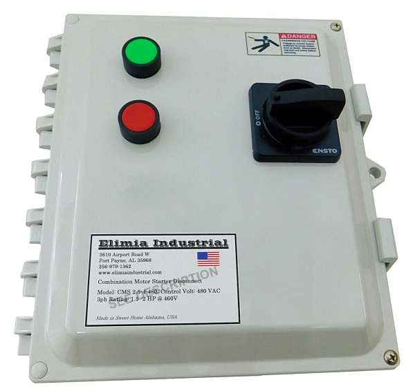 1/2 HP 208-230V Enclosed Motor Starter w/ Main Disconnect, Nema 4X Push Button Controls 