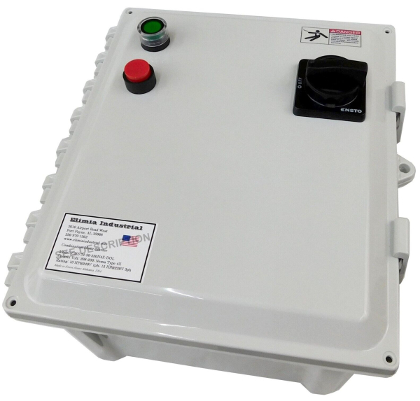 15 HP 208-230V Enclosed Motor Starter w/ Main Disconnect, Nema 4X Push Button Controls 