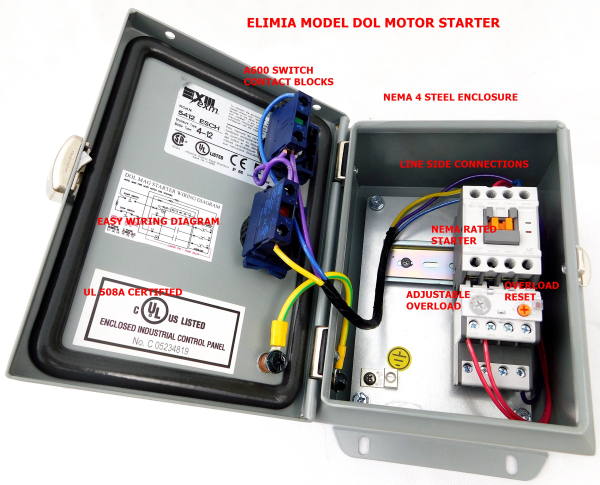 1/2 HP 208-230V Steel Enclosed Motor Starter, Nema 4, Push Button 