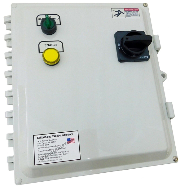 1/2 HP 230V 3PH Enclosed Motor Starter w/ Main Disconnect, Nema 4X HOA 120V Controls 