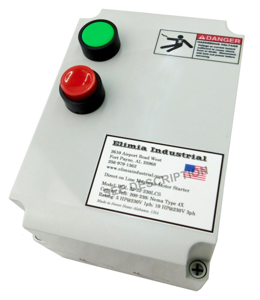 5 HP 240V Enclosed Motor Starter, Single Phase, 1ph, Nema 4X, Push Button 